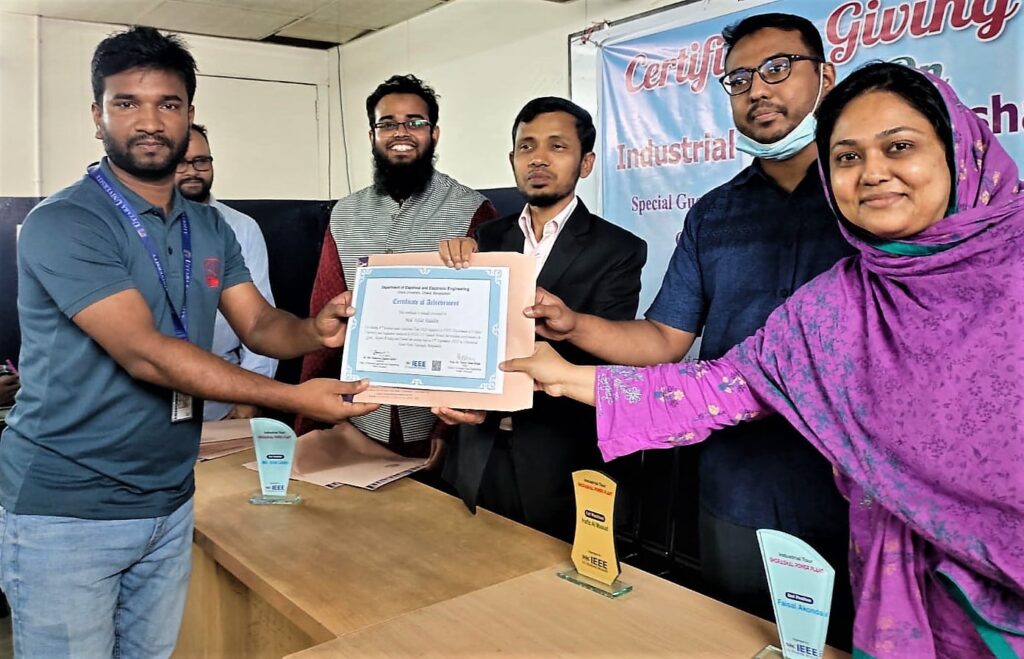 Certificate Giving Ceremony on Industrial Tour: Ghorashal Power plant; held 24th November in EEE building Room 701, at 4:00 PM. The program was presided over by Dr. Shakowat Zaman Sarker, Chairman, Dept. of EEE. Certificates and prizes were provided to the students.