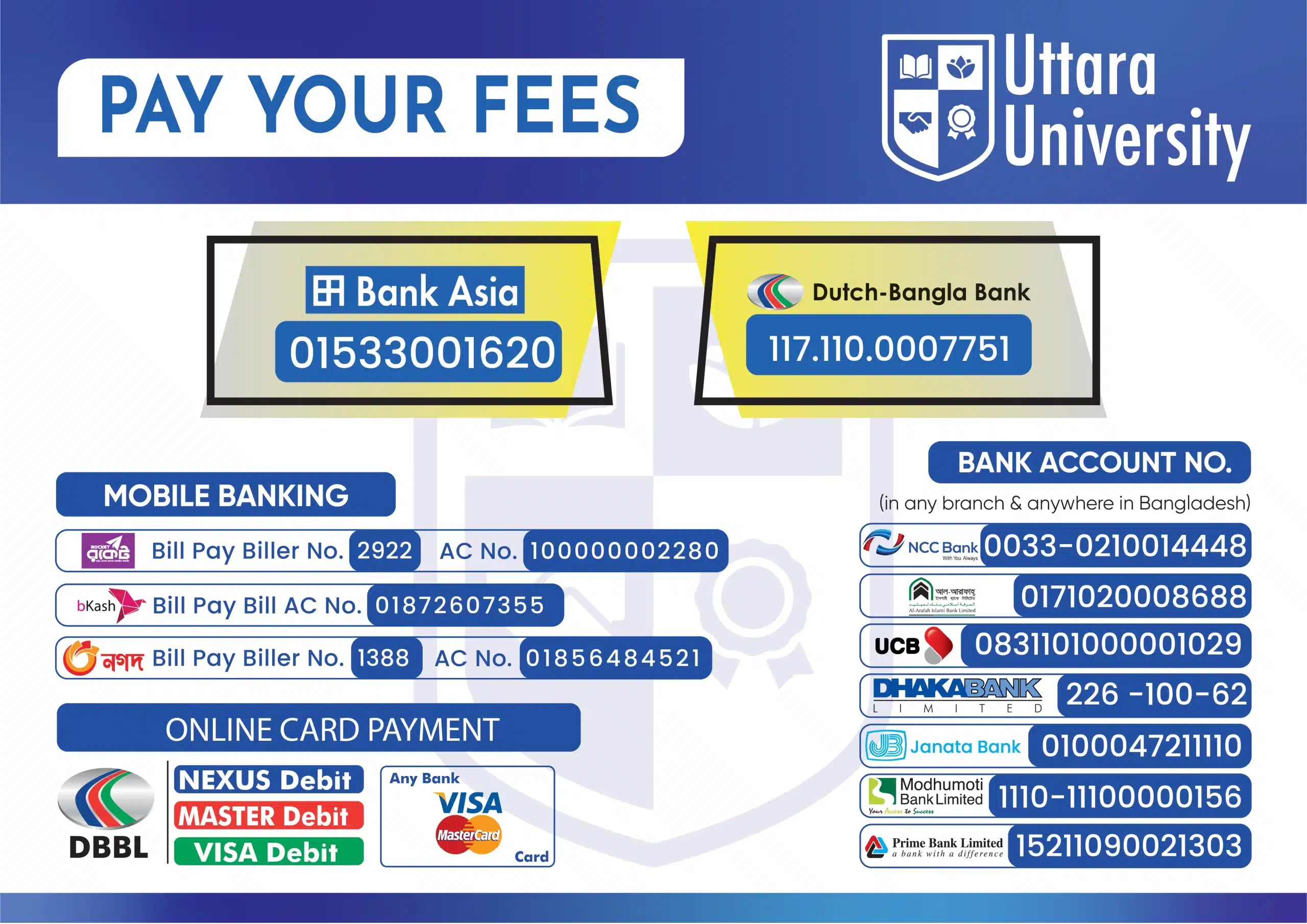 Uttara university, Tuition Fees